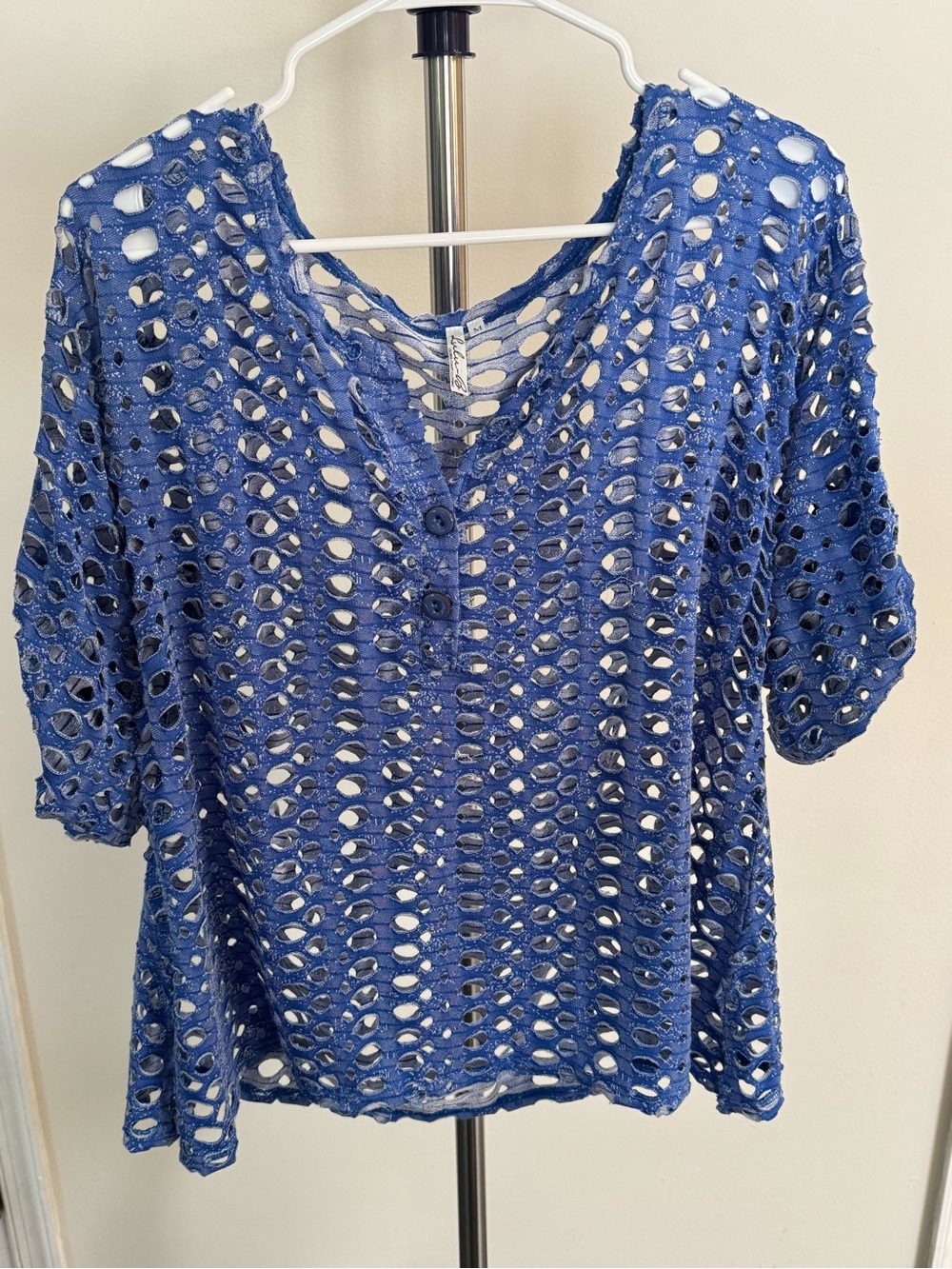 Blue Crochet Open-Knit Women's Top